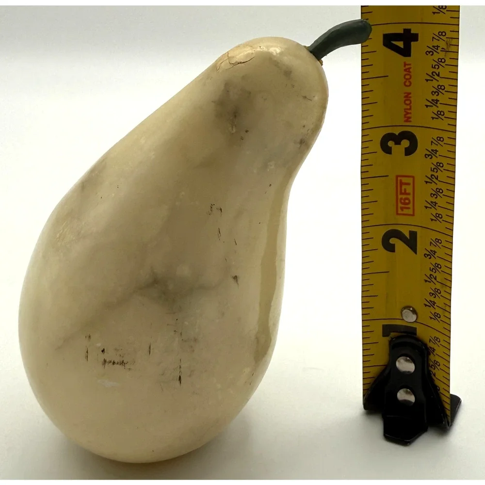 Alabaster Stone Fruit Pear Realistic Hand Carved Marbled Vintage Figurine 4